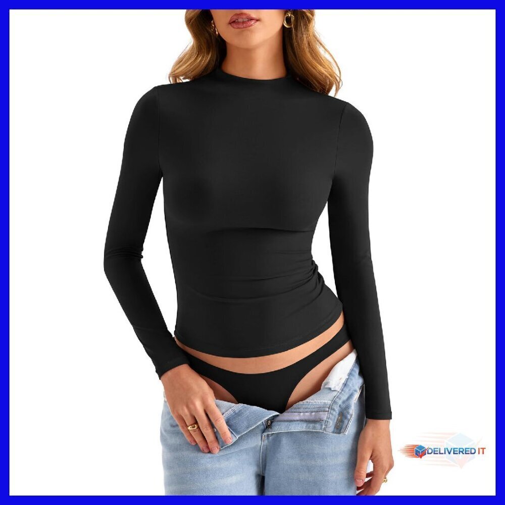 Double Lined Mock Neck Long Sleeve Slim Fit Top